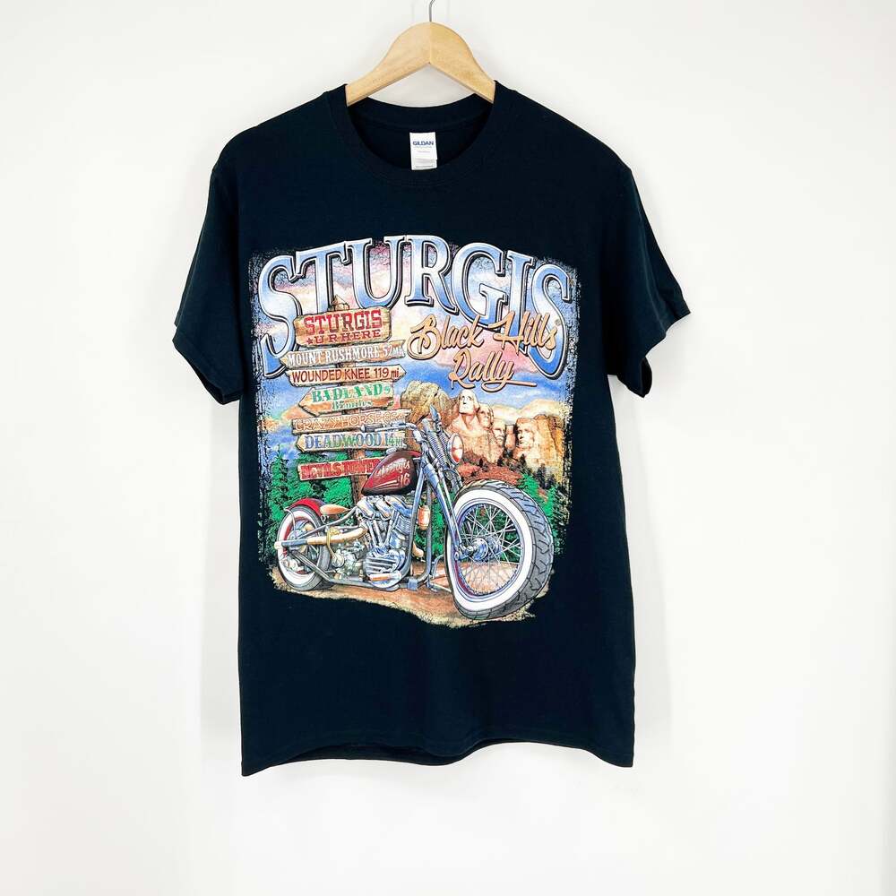 Sturgis Black Hills Motorcycle Rally Black Graphic T-Shirt Men's Size Medium - Picture 2 of 4